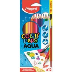   Akvarell ceruza készlet, háromszögletű, ecsettel, MAPED "Color Peps", 12 különböző szín