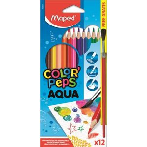 Akvarell ceruza készlet, háromszögletű, ecsettel, MAPED "Color Peps", 12 különböző szín