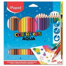   Akvarell ceruza készlet, háromszögletű, ecsettel, MAPED "Color Peps", 24 különböző szín