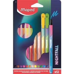 Filctoll készlet, 2,5 mm, kimosható, MAPED "Nightfall", 12 különböző szín