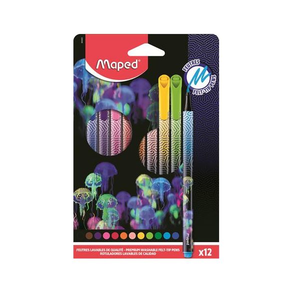 Filctoll készlet, 0,8 mm, kimosható, MAPED "Deepsea Paradise", 12 különböző szín