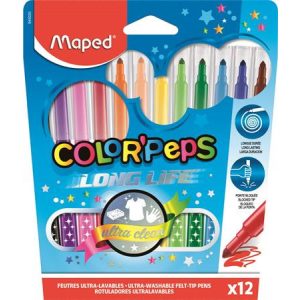 Filctoll készlet, 1-3,6 mm, kimosható, MAPED "Color'Peps", 12 különböző szín