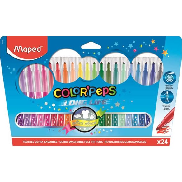 Filctoll készlet, mosható, MAPED "Color'Peps", 24 különböző szín