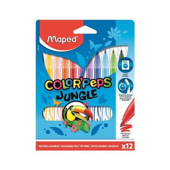 Filctoll készlet, 2,8 mm, kimosható, MAPED "Color'Peps Jungle", 12 különböző szín