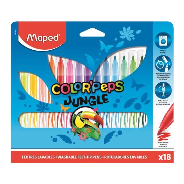 Filctoll készlet, 2,8 mm, kimosható, MAPED "Color'Peps Jungle", 18 különböző szín