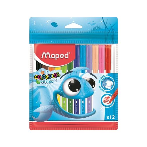 Filctoll készlet, 2 mm, kimosható, MAPED "Color'Peps Ocean", 12 szín