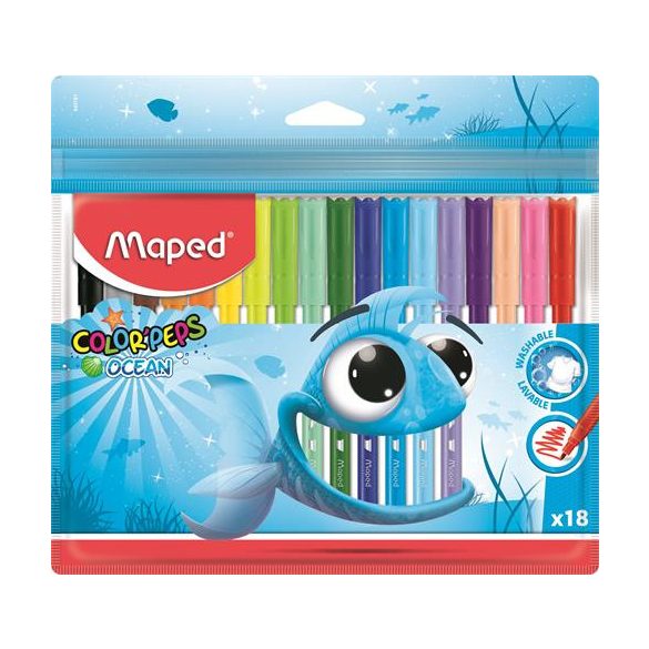 Filctoll készlet, 2 mm, kimosható, MAPED "Color'Peps Ocean", 18 szín