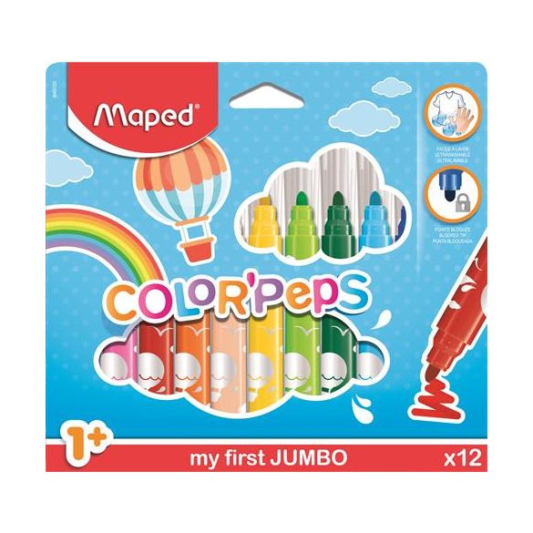 Filctoll készlet, 1-5 mm, kimosható, MAPED "Color'Peps", 12 különböző szín