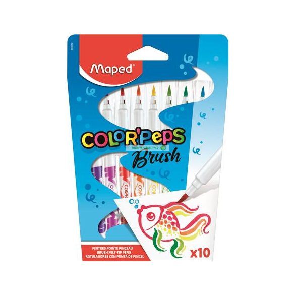 Filctoll készlet, kimosható, ecsetjellegű, MAPED "Color ’Peps Brush", 10 különböző szín