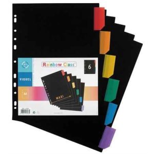 Regiszter, műanyag, A/4 Maxi, 6 részes, VIQUEL "Rainbow Class", fekete