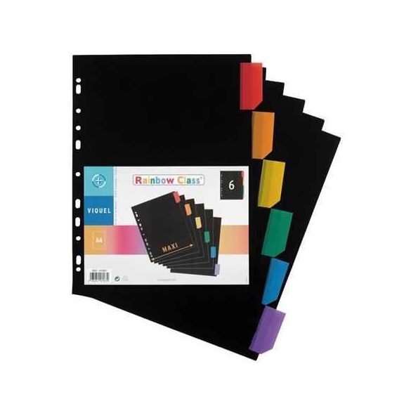 Regiszter, műanyag, A/4 Maxi, 6 részes, VIQUEL "Rainbow Class", fekete