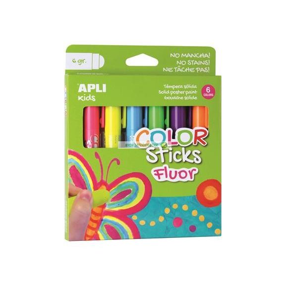 Tempera kréta készlet, APLI Kids "Color Sticks Fluor", 6 fluoreszkáló szín