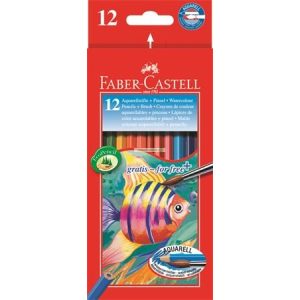 Aquarell színes ceruza készlet, hatszögletű, ecsettel, FABER-CASTELL, 12 különböző szín