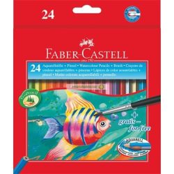   Aquarell színes ceruza készlet, hatszögletű, ecsettel, FABER-CASTELL, 24 különböző szín