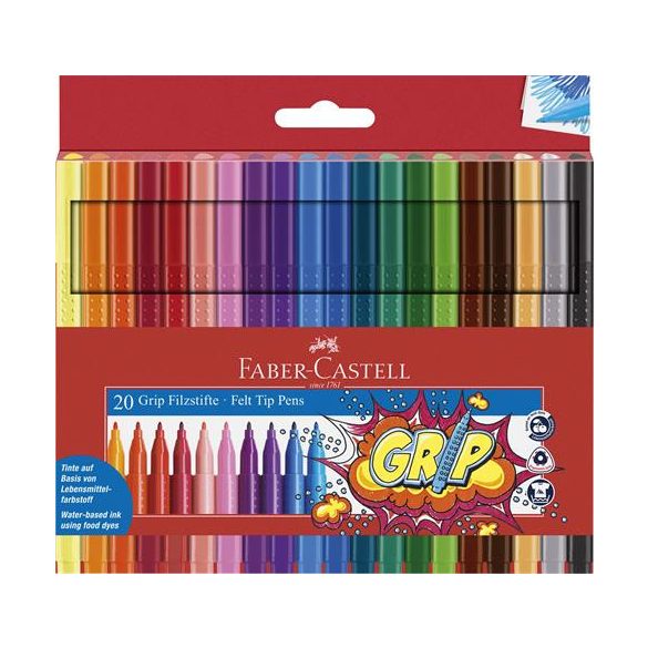 Filctoll készlet, háromszögletű, FABER-CASTELL "Grip", 20 különböző szín