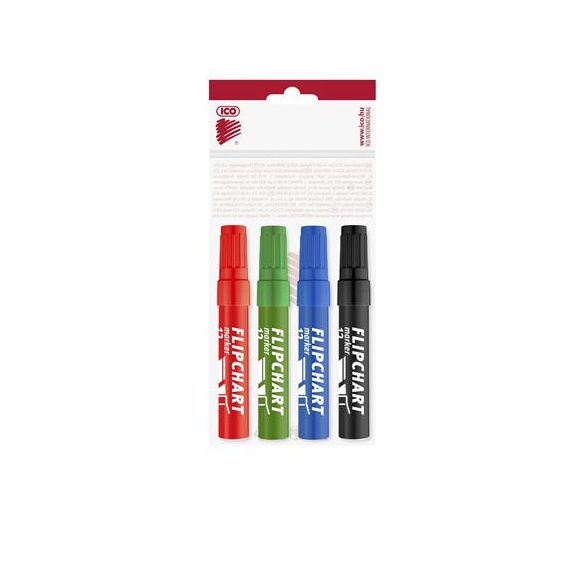 Flipchart marker készlet, 1-4 mm, vágott, ICO "Artip 12", 4 különböző szín