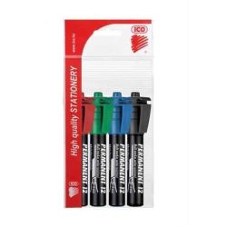   Alkoholos marker készlet, 1-4 mm, vágott, ICO "Permanent 12", 4 különböző szín
