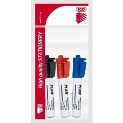   Tábla- és flipchart marker készlet, 1-3 mm, kúpos, ICO "Plan", 3 különböző szín