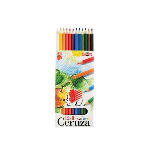 Színes ceruza készlet, hatszögletű, ICO, 12 különböző szín