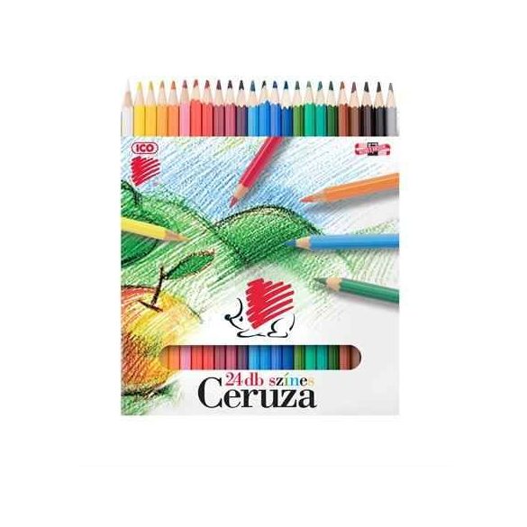 Színes ceruza készlet, hatszögletű, ICO, 24 különböző szín