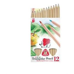   Színes ceruza készlet, háromszögletű, vastag, natúr, ICO, 12 különböző szín