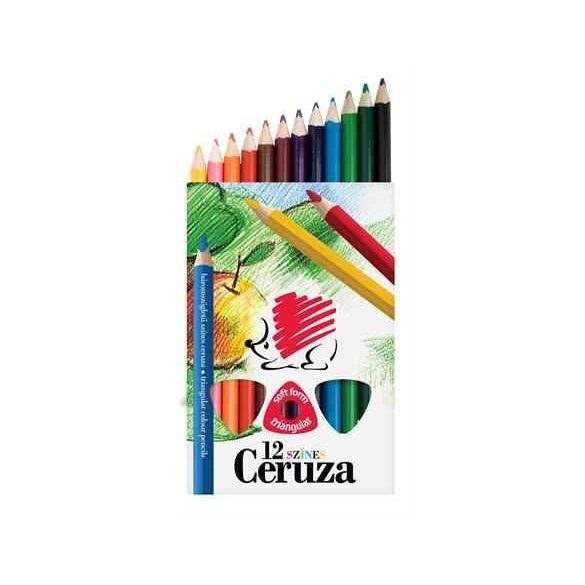 Színes ceruza készlet, háromszögletű, vastag, ICO, 12 különböző szín