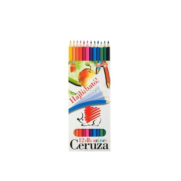 Színes ceruza készlet, hatszögletű, hajlékony, ICO "Süni", 12 különböző szín