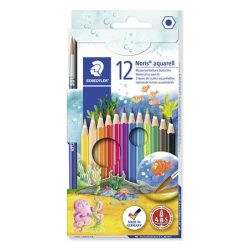   Akvarell ceruza készlet, ecsettel, STAEDTLER "Noris Club", 12 különböző szín