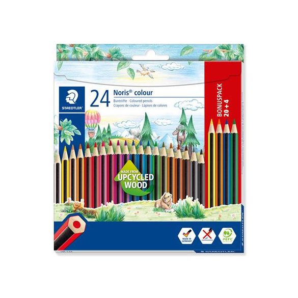 Színes ceruza készlet, hatszögletű, STAEDTLER "Noris Colour", 20+4 különböző szín