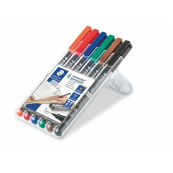 Alkoholos marker készlet, OHP, 0,4 mm, STAEDTLER "Lumocolor 313 S", 6 különböző szín