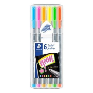 Tűfilc készlet, 0,3 mm, STAEDTLER "Triplus", 6 neon szín