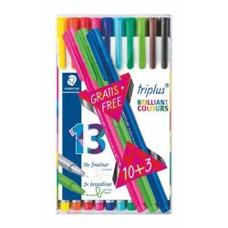   Tűfilc készlet, 0,3 mm, STAEDTLER "Triplus Box", 10+3 különböző szín