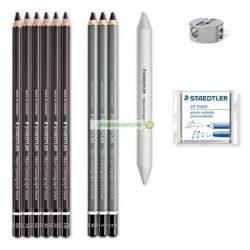   Grafitceruza készlet, hegyezővel, gyurmaradírral, STAEDTLER "Design Journey Mars Lumograph", 6 különböző keménység