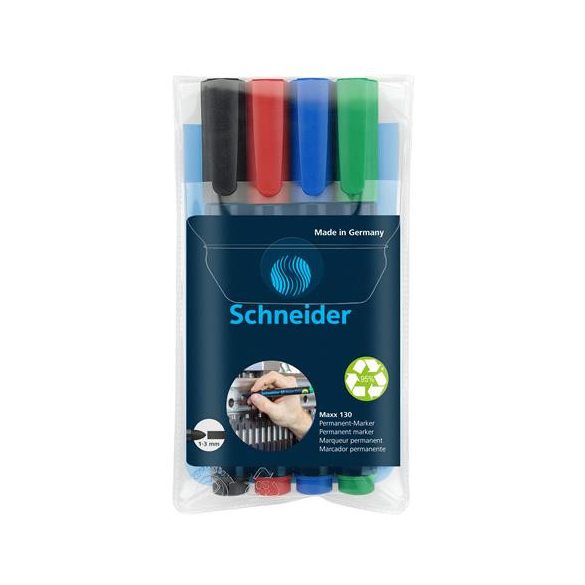 Alkoholos marker készlet, 1-3 mm, kúpos, SCHNEIDER "Maxx 130", 4 különböző szín