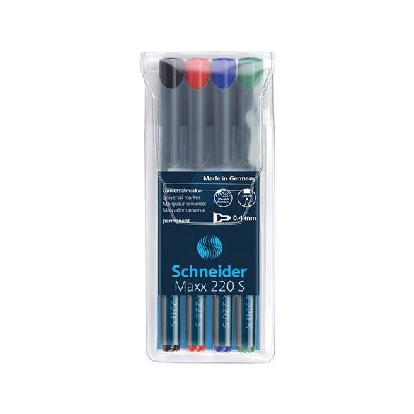 Alkoholos marker készlet, OHP, 0,4 mm, SCHNEIDER "Maxx 220 S", 4 különböző szín