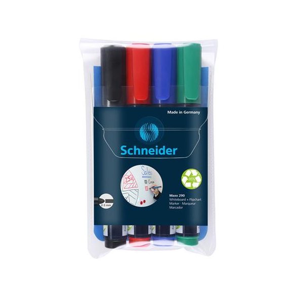 Tábla- és flipchart marker készlet, 2-3 mm, kúpos, SCHNEIDER "Maxx 290", 4 különböző szín
