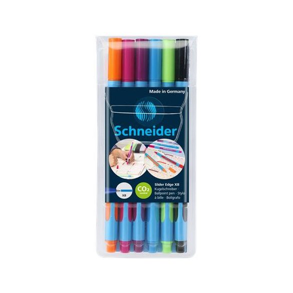 Golyóstoll készlet, 0,7 mm, kupakos, SCHNEIDER "Slider Edge XB", 6 vegyes szín
