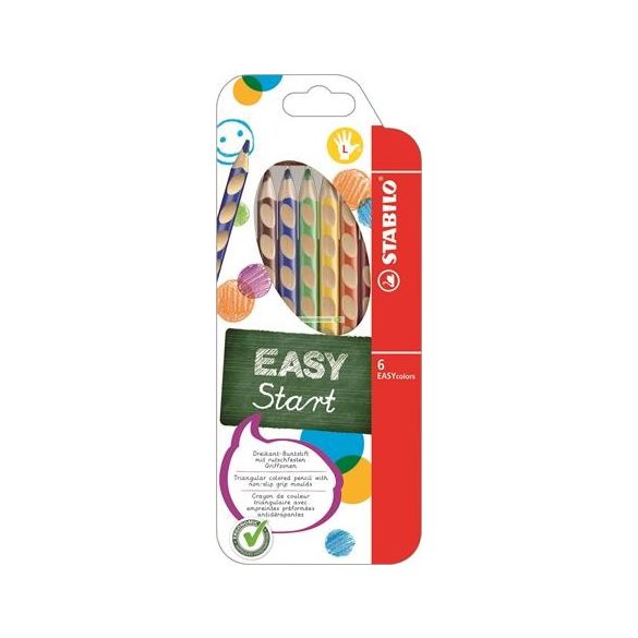 Színes ceruza készlet, háromszögletű, balkezes, STABILO "EasyColours", 6 szín