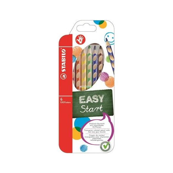 Színes ceruza készlet, háromszögletű, jobbkezes, STABILO "EasyColours", 6 szín