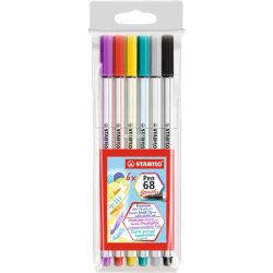   Ecsetirón készlet, STABILO "Pen 68 brush", 6 különböző szín
