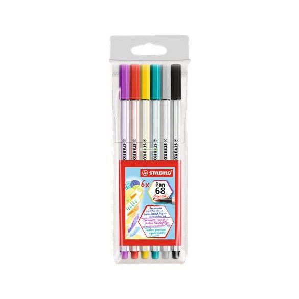 Ecsetirón készlet, STABILO "Pen 68 brush", 6 különböző szín