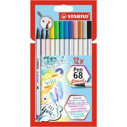   Ecsetirón készlet, STABILO "Pen 68 brush", 12 különböző szín
