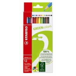   Színes ceruza készlet, hatszögletű, STABILO "GreenColors", 12 szín