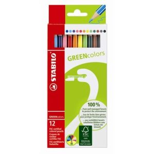 Színes ceruza készlet, hatszögletű, STABILO "GreenColors", 12 szín