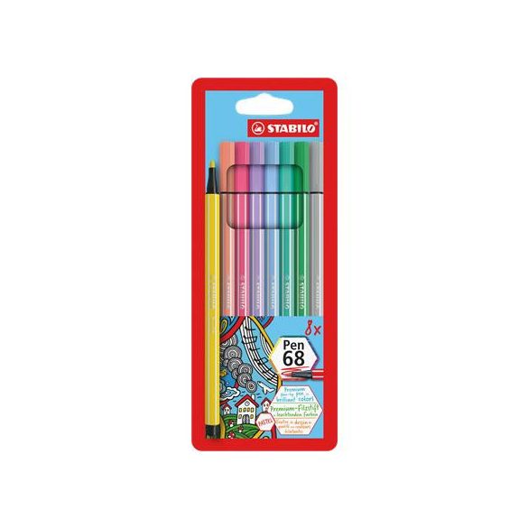 Rostirón készlet, 1 mm, STABILO "Pen 68", 8 pasztell szín