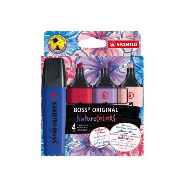 Szövegkiemelő készlet, 2-5 mm, STABILO "BOSS original NatureCOLORS Wildflowers", 4 különböző szín