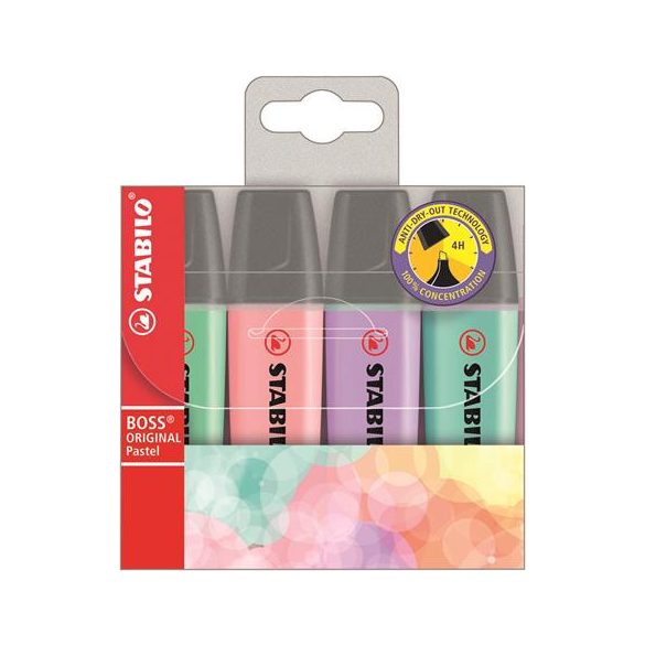 Szövegkiemelő készlet, 2-5 mm, STABILO "BOSS original Pastel2", 4 különböző szín
