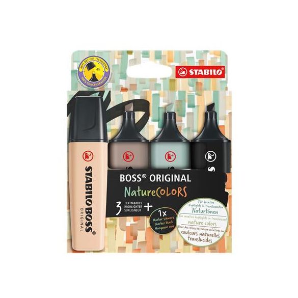 Szövegkiemelő készlet, 2-5 mm, STABILO "BOSS original NatureColors", 4 különböző szín