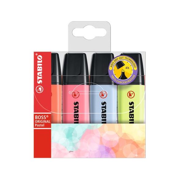 Szövegkiemelő készlet, 2-5 mm, STABILO "BOSS original Pastel3", 4 különböző szín