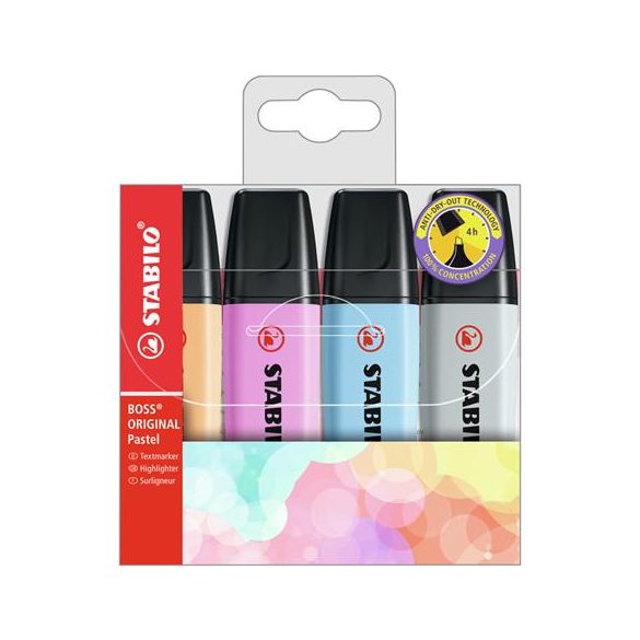 Szövegkiemelő készlet, 2-5 mm, STABILO "BOSS original Pastel", 4 különböző szín
